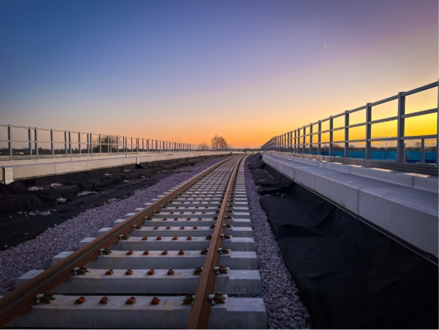 A stretch of newly laid railway track.