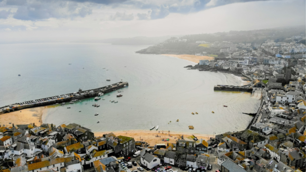 An aerial view of St Ives bay, Cornwall