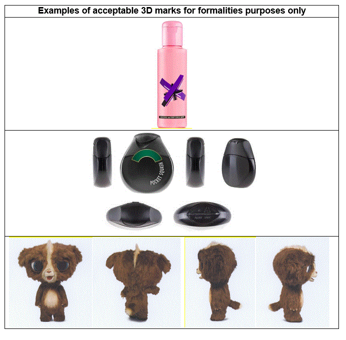 Examples of acceptable 3D marks for formalities purposes only