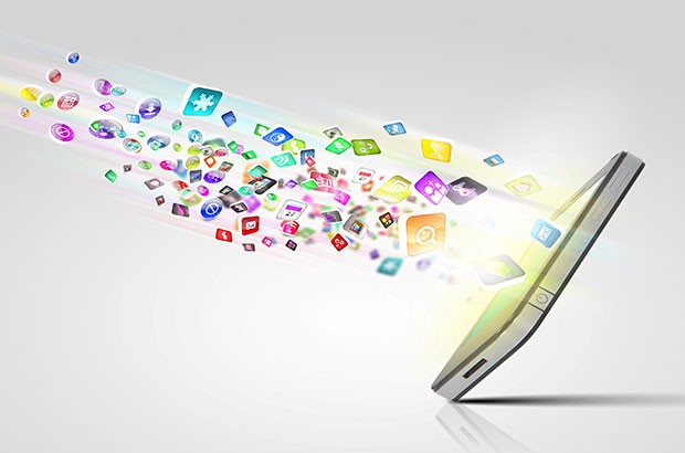 Phone with app icons image.