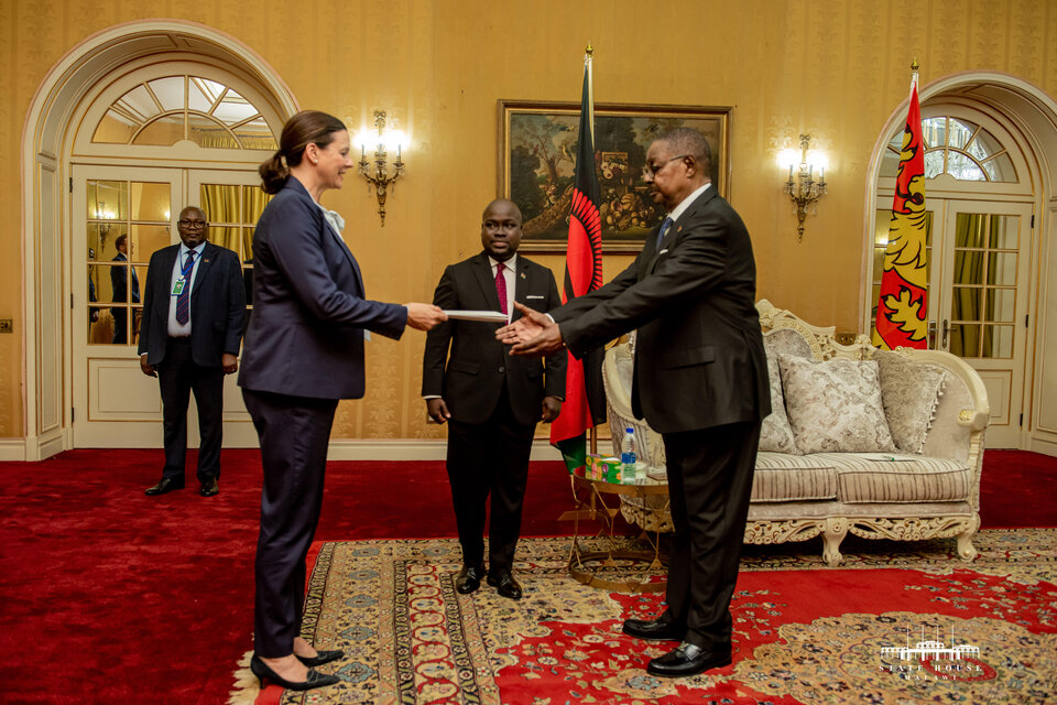 Leigh Stubblefield presents Letters of Credence to President Mutharika