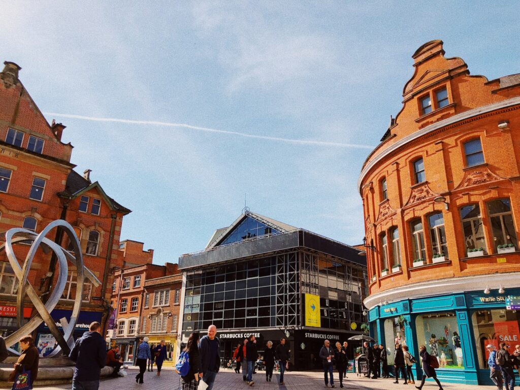 People in a town centre.