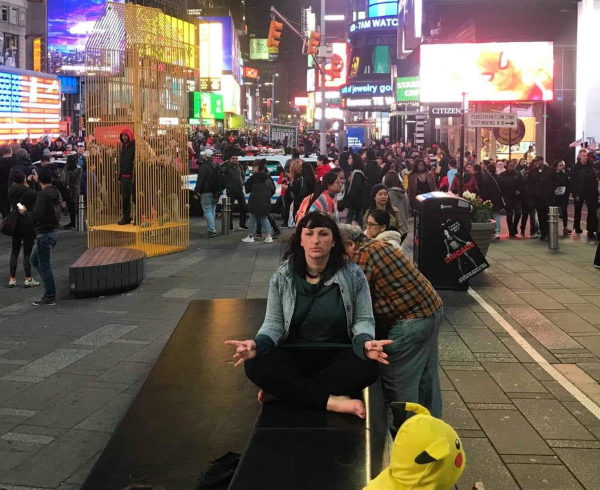 A thoughtful Bozena in Times Square