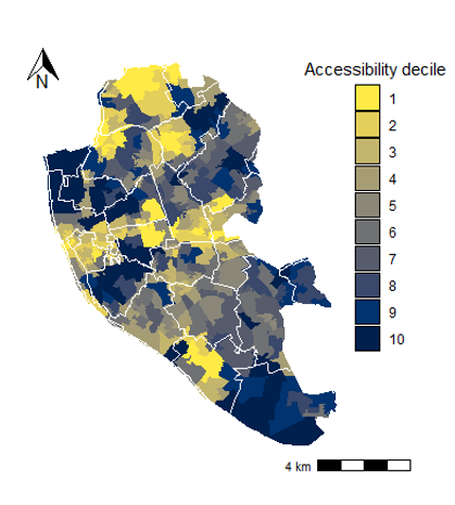 Map showing composite mental healthcare scores for lower super-output areas in Liverpool