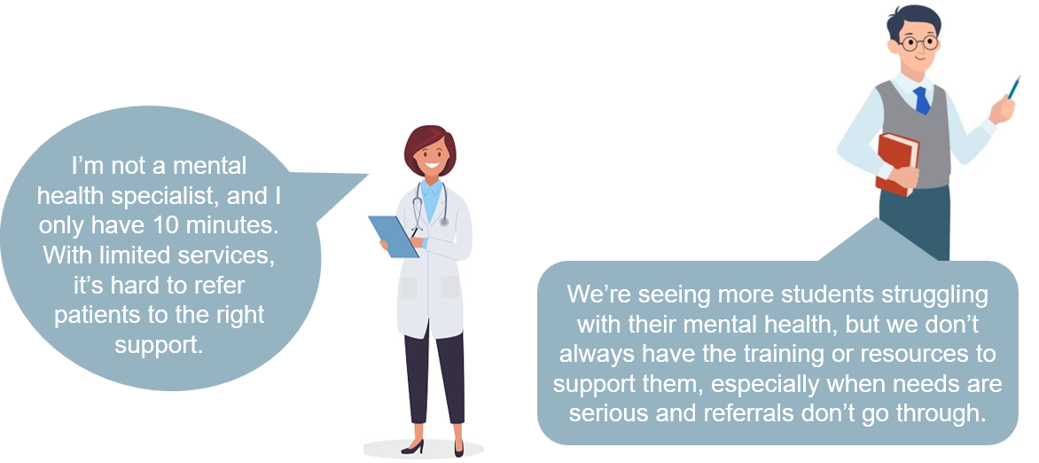 A cartoon illustration of a GP and a teacher discussing