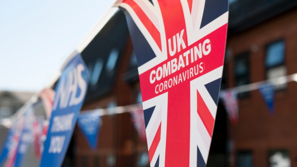 bunting flag entitled UK combating coronavirus
