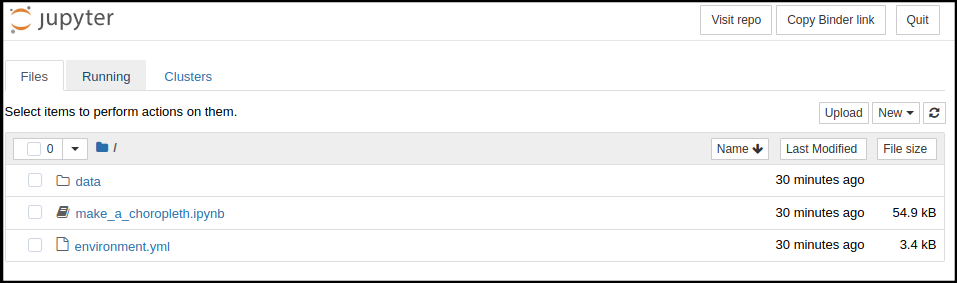 An image showing the landing page of a jupyter notebook