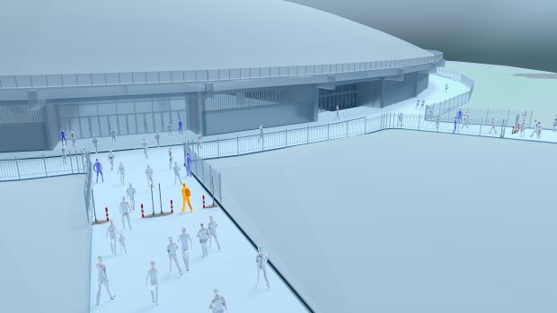 Graphic showing how detection systems would be deployed around a stadium.