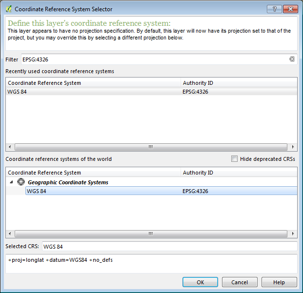 Coordinate Reference System Selector