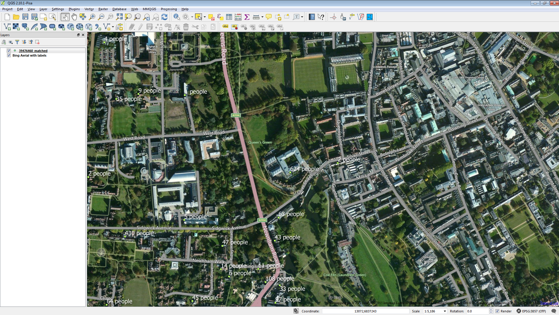 Zoomed in on Queens' College