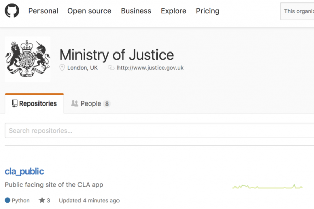 Screenshot of MoJ GIT repository