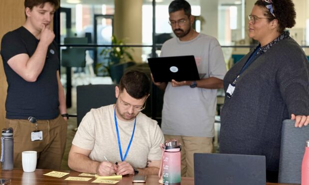 Team members working together