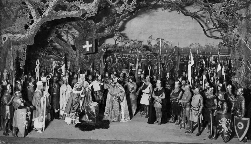 The Victorians celebrated Magna Carta as the foundation of liberty and democracy. This photograph from 1899 depicts King John and the barons at Runnymede in 1215 during a scene from a play performed at Her Majesty's Theatre in 1899. The National Archives, COPY 1/442/651 (3)