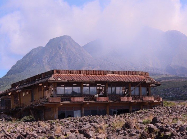 4 story building devastated by volcano