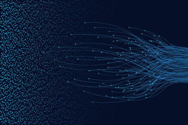 Dark blue background, with light blue lines representing interconnectedness