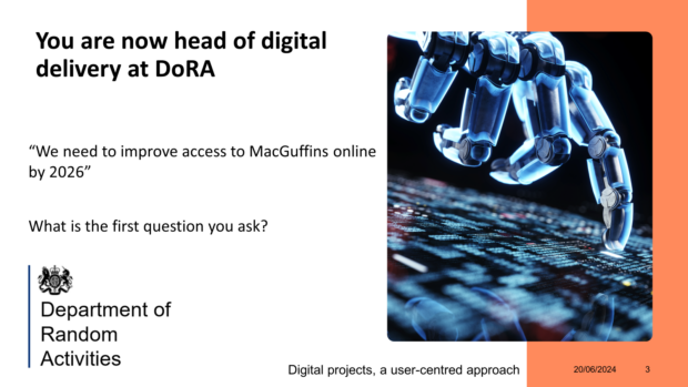 Slide from our training deck that sets out a scenario for DoRA employees.