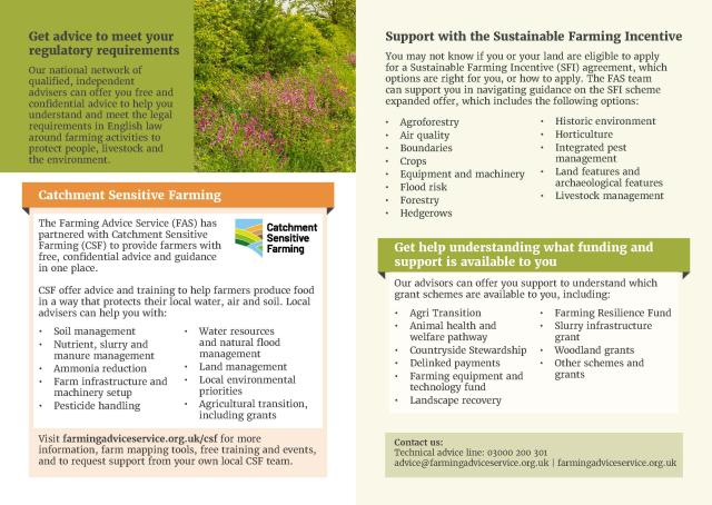 FAS promotional leaflet with details of services - middle pages