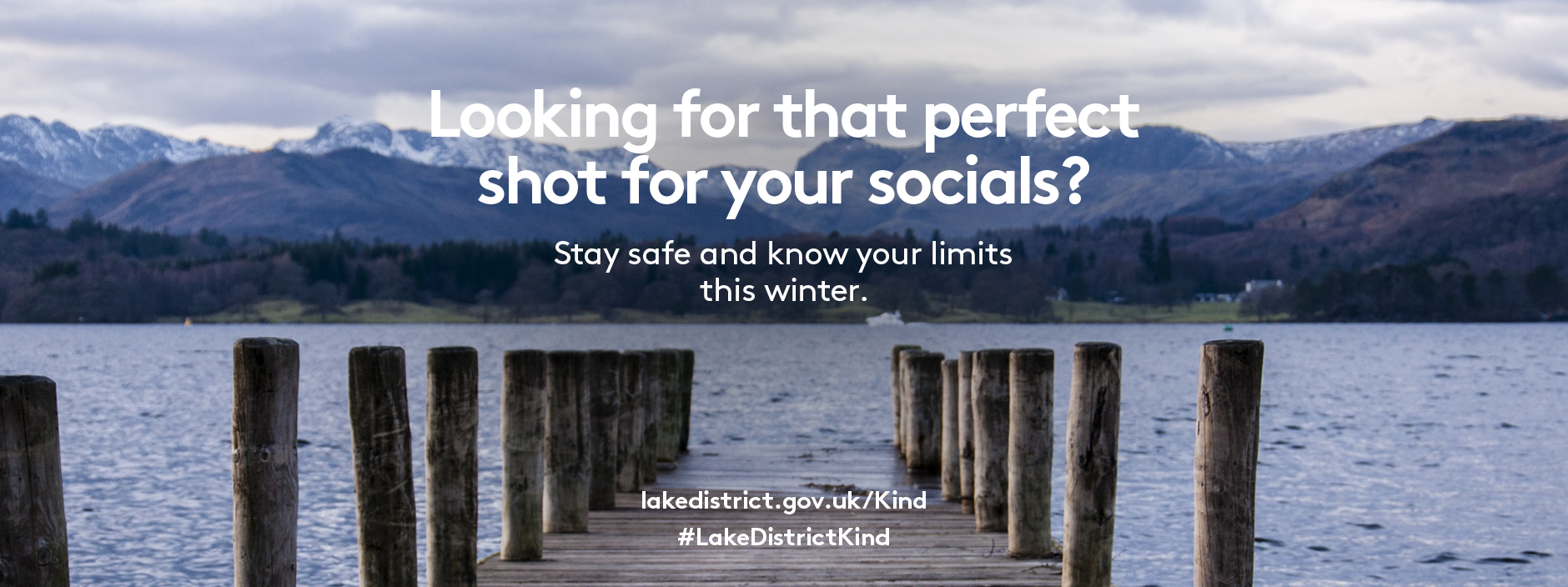 A jetty emerged in water with text overlay reading looking for that perfect shot for your socials? Stay safe and know your limits this winter.