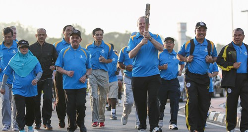 Running the first leg of the relay with the Baton