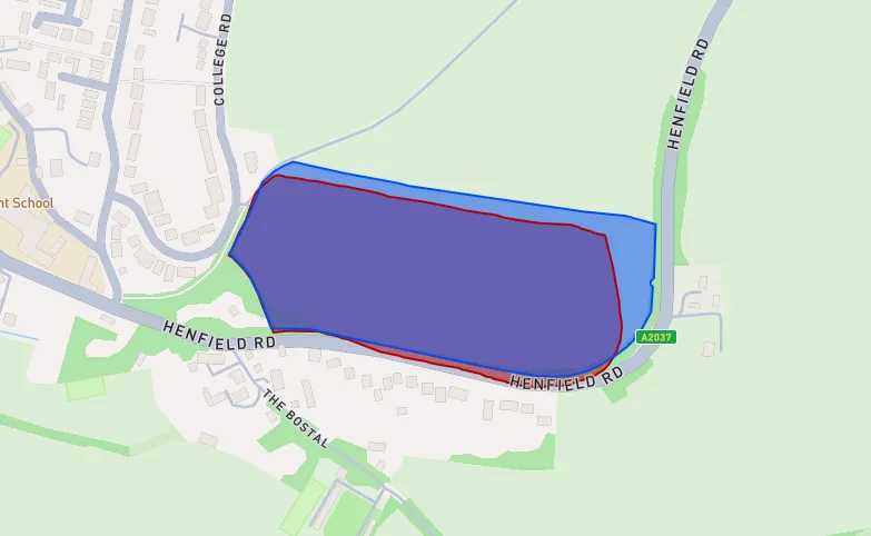 A map showing an area highlighted in red within a larger area highlighted in blue