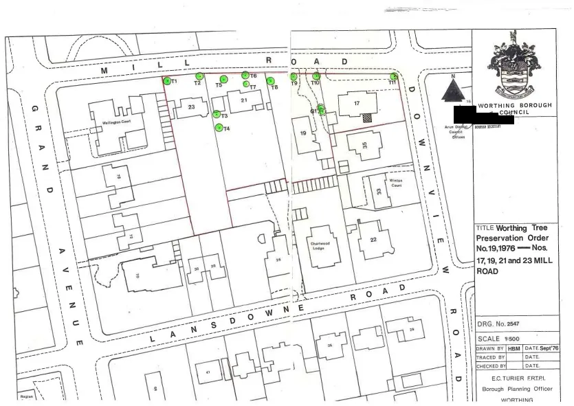 A scan of a paper map with green points labelled T1 to T11