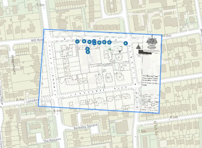 The above map with the green dots highlighted in blue circles