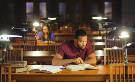 Students studying in a library