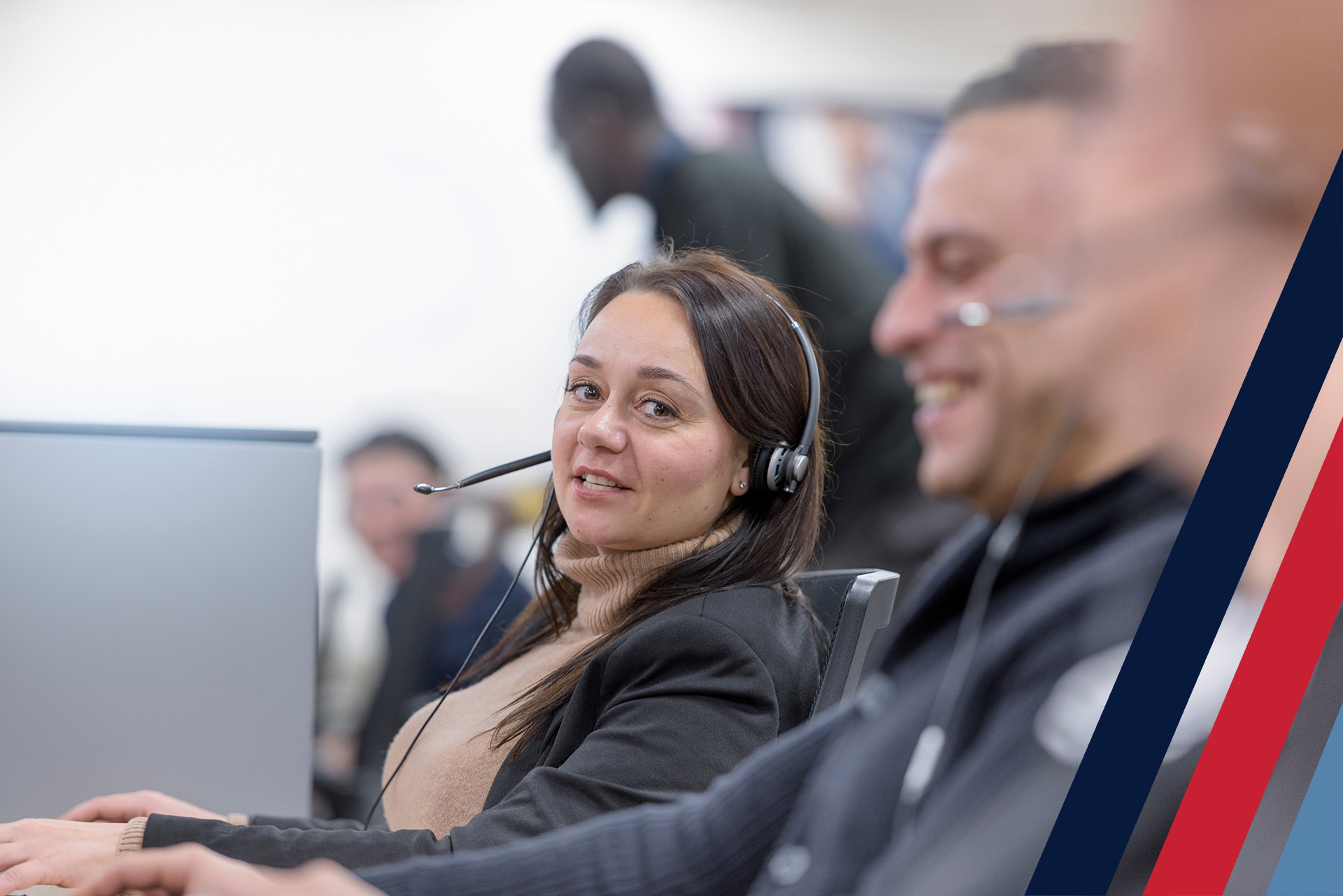 Veteran support call centre staff, showing how you can contact VALOUR by phone or email.
