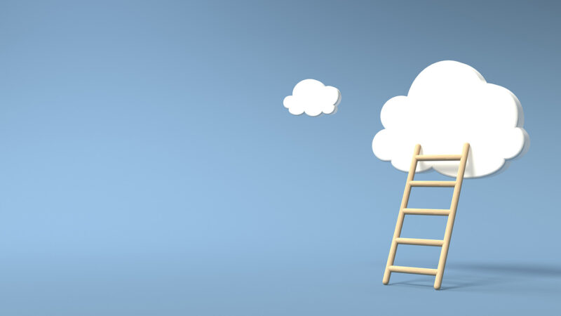 Op ASCEND: free employment support designed for UK veterans. A ladder leading up to a cloud.