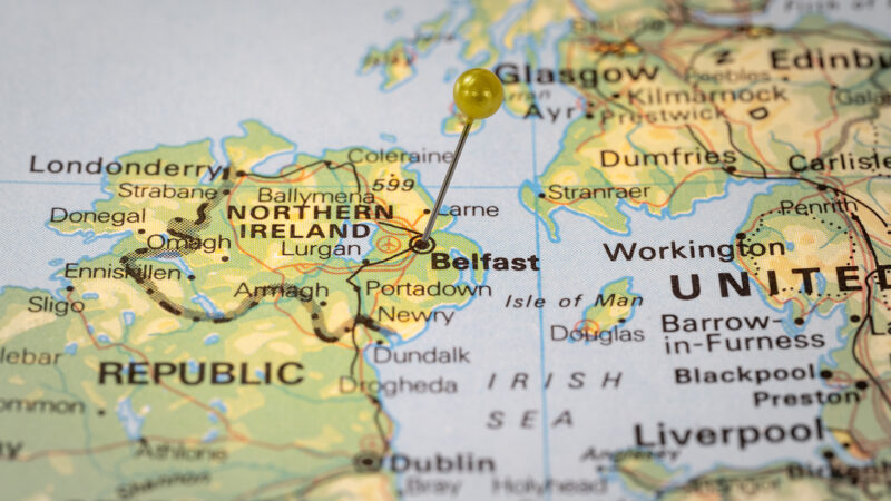 Map of Northern Ireland with a pin in it, demonstrating organisations that can provide health and well-being support to veterans in Northern Ireland.