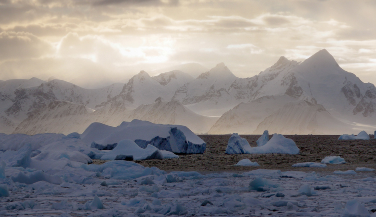 View of Antarctic ice and mountains