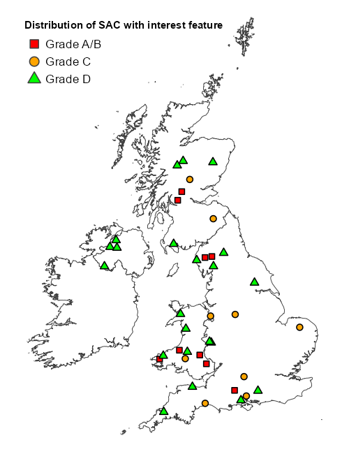 Distribution of SACs/SCIs/cSACs containing species 1096 <I>Lampetra planeri</I>.