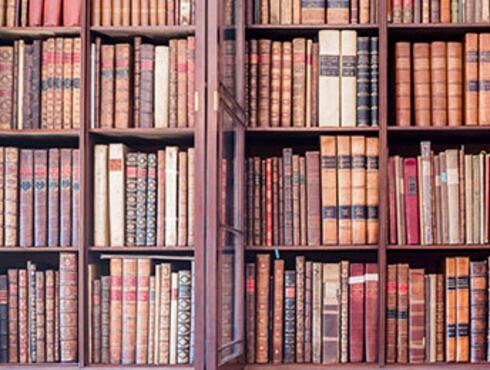 Photograph of the bookshelves in the Research Library at Sir John Soane's Museum