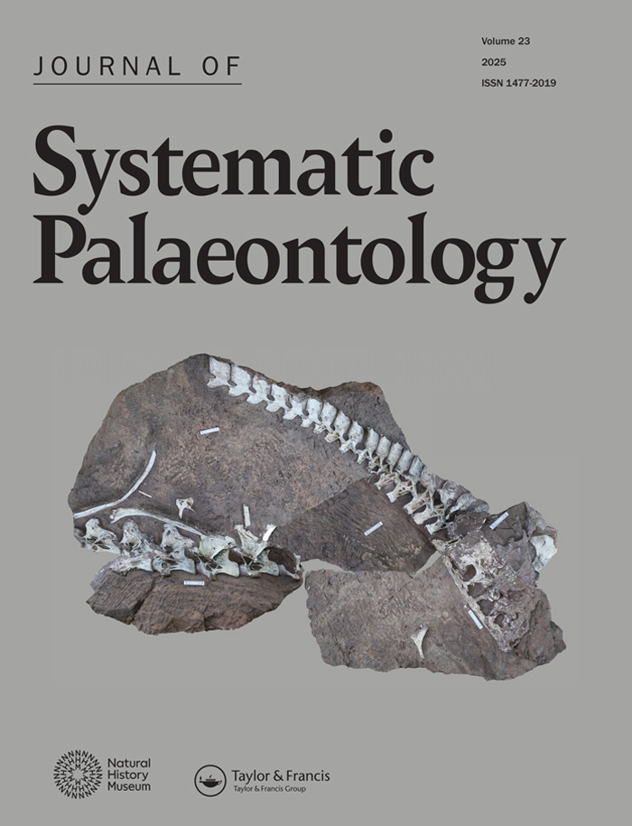 The cover from the Volume 23 2025 issue of the Journal of Systematic Palaeontology featuring a 3D scan of animal remains embedded in rock