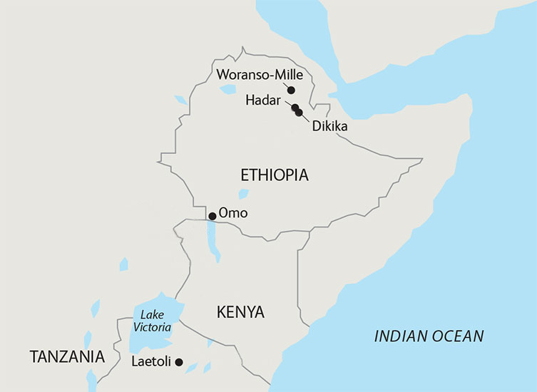 Map of Australopithecus afarensis fossil sites