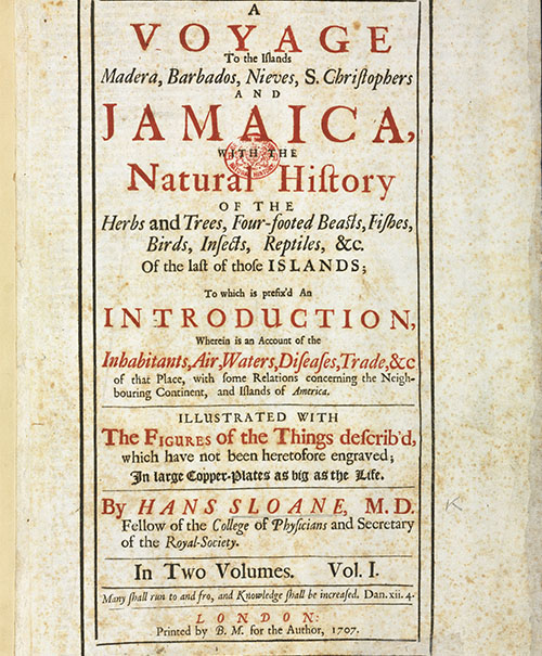 Frontispiece of Sir Hans Sloane's voyage of Jamaica