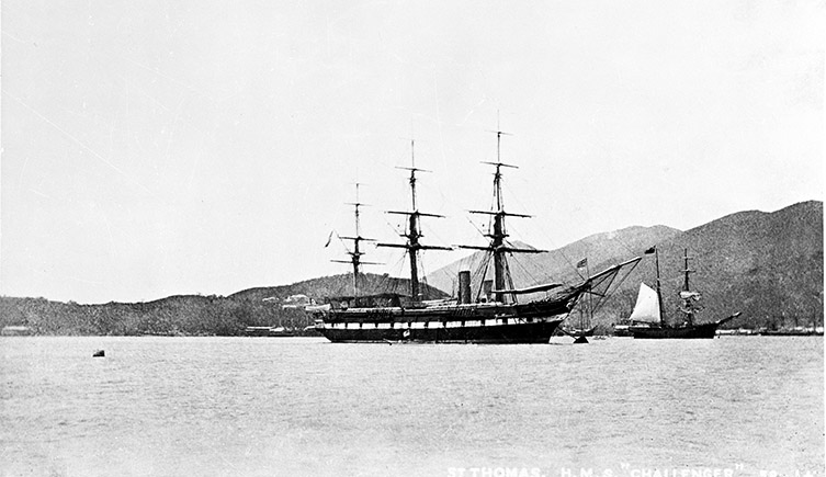 HMS Challenger moored in the Caribbean