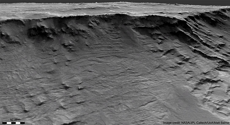 The satellite image of the exposed Martian cliff face
