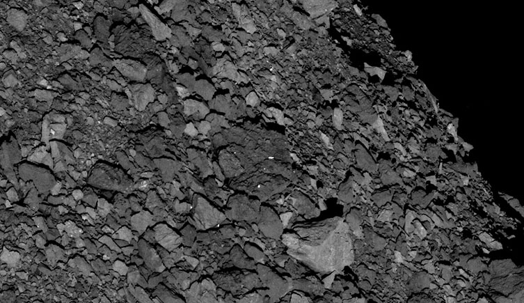 A close up picture of Bennu's surface. 