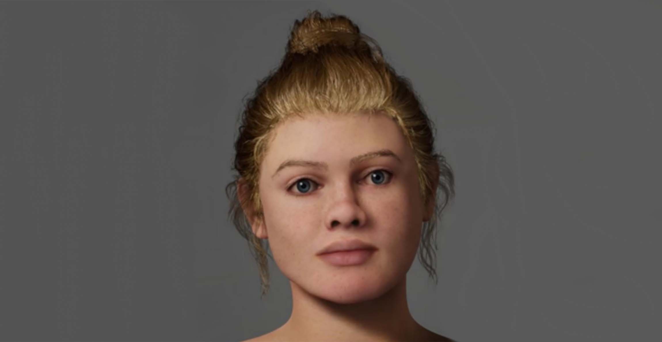 A reconstruction of what Beachy Head woman's face might have looked like, showing her as a pale-skinned woman with light brown hair.