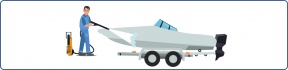 Illustration of a person jet-washing a boat (decorative image)