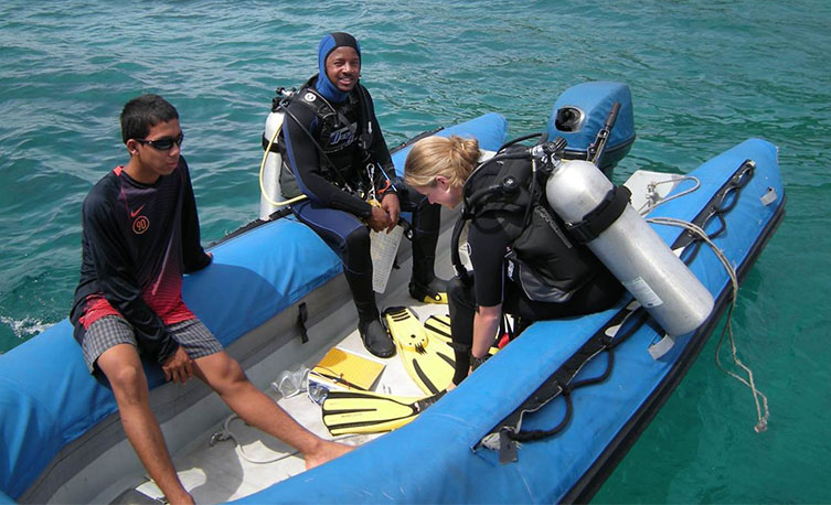 Patrick (middle) diving in the Similan Islands with the RAF.