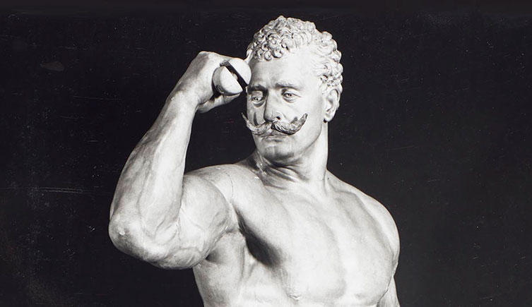 A statue of bodybuilder Eugen Sandow