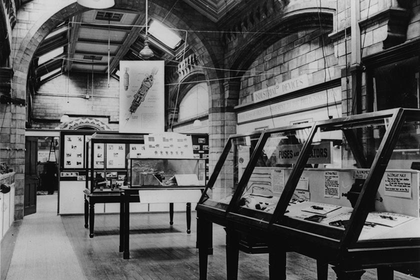 Display of explosive devices in the secret gallery at the Museum during World War 2