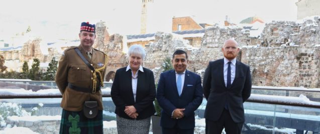 Baroness Goldie and Lord Ahmad of Wimbledon with HMA Matt Field and DA LtCol Andrew Tait in Sarajevo