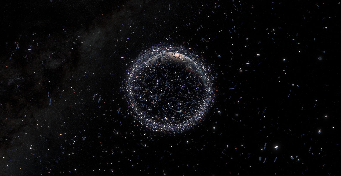 Representation of space junk encircling Earth