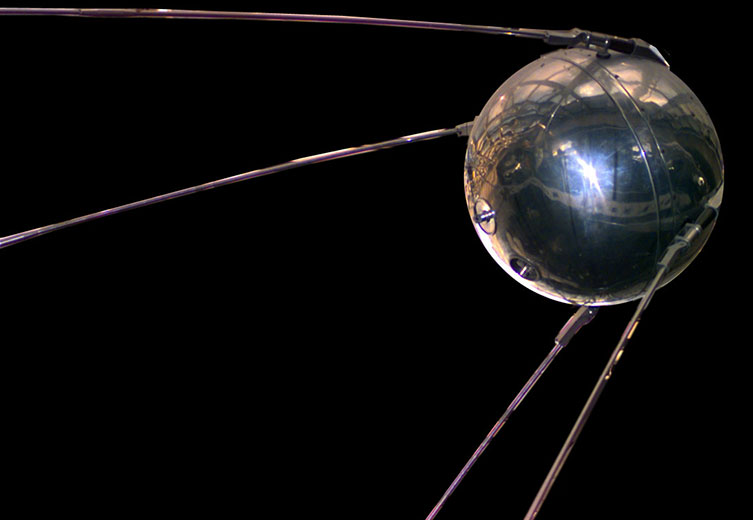 Sputnik 1 satellite, a sphere with four whip antennas