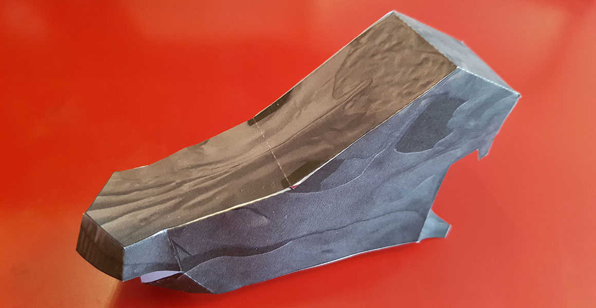 An assembled paper model of Dippy's skull