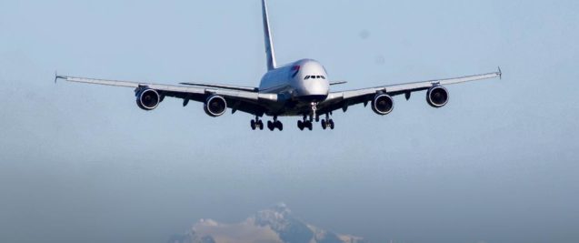 British Airways A380 lands at Vancouver International Airport.