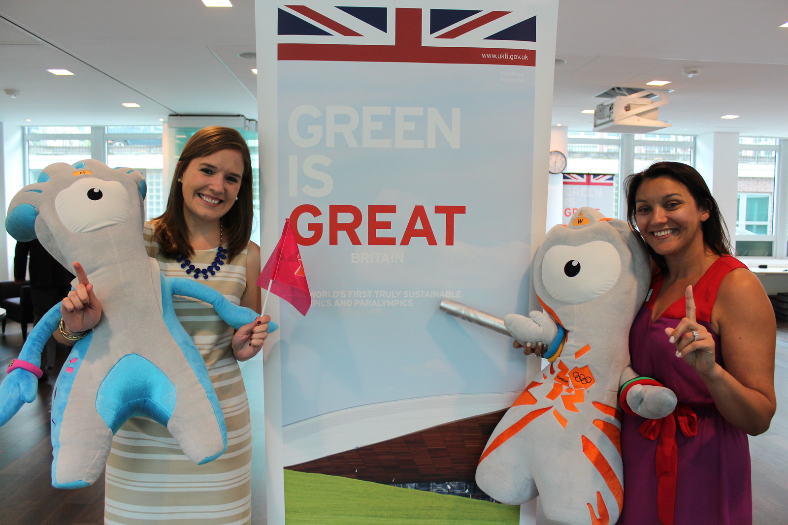Myself and my colleague Hetty at the Olympic Legacy Event this July, posing to symbolise “one year on” from the Games.